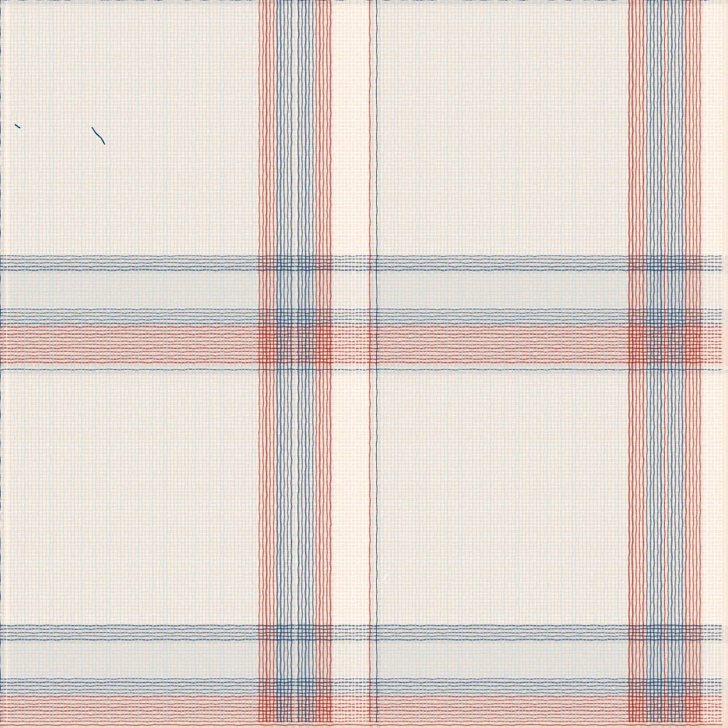 Generative Madras Checks textile study in cream, madder, and indigo